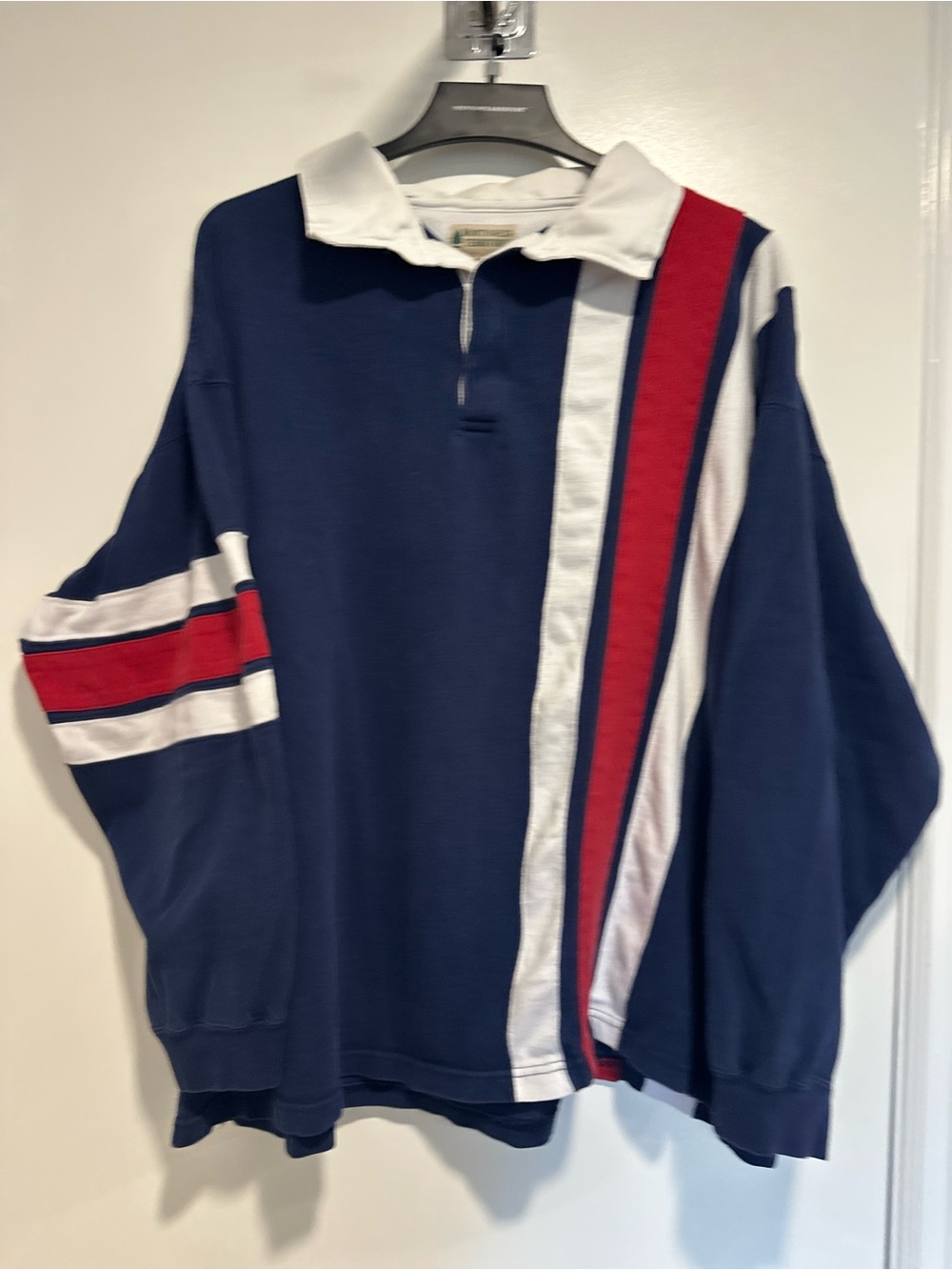 VTG 90s Northwest Territory Sz:4X red white blue long sleeve striped rugby polo.